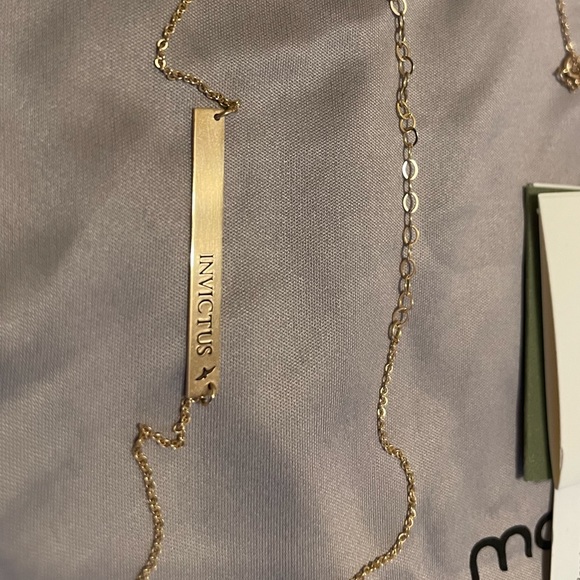 Custom 14k Gold "Serra" Bar Necklace - "INVICTUS" with blackbird - Picture 7 of 15